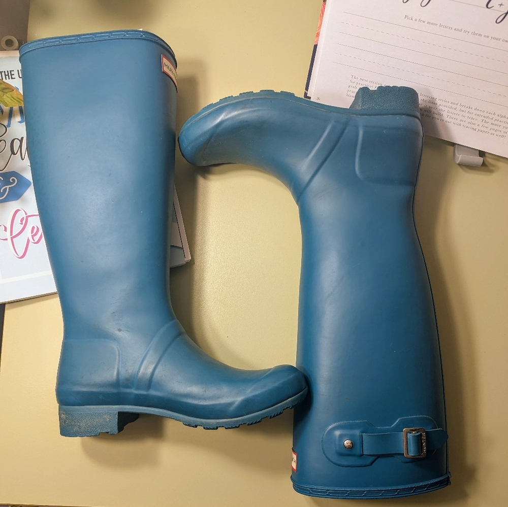 Tall hunter boots teal rain boots